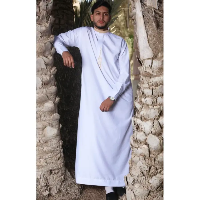 Men's Thobe Jubba Nehru Round Collar Islamic Clothing Muslim Kaftan Embroidery Eid Robe Saudi - Image 41