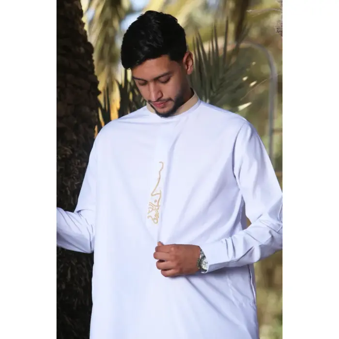 Men's Thobe Jubba Nehru Round Collar Islamic Clothing Muslim Kaftan Embroidery Eid Robe Saudi - Image 40