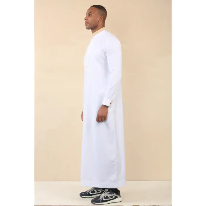 Men's Thobe Jubba Nehru Round Collar Islamic Clothing Muslim Kaftan Embroidery Eid Robe Saudi - Image 37