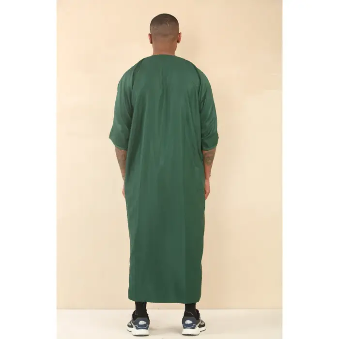Men's Moroccan Thobe Gandoura Short Sleeve Jubba Kaftan Eid Robe Arab Embroidery - Image 3