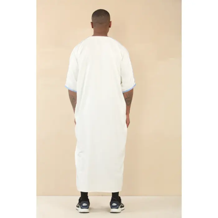Men's Moroccan Thobe Gandoura Short Sleeve Jubba Kaftan Eid Robe Arab Embroidery - Image 9