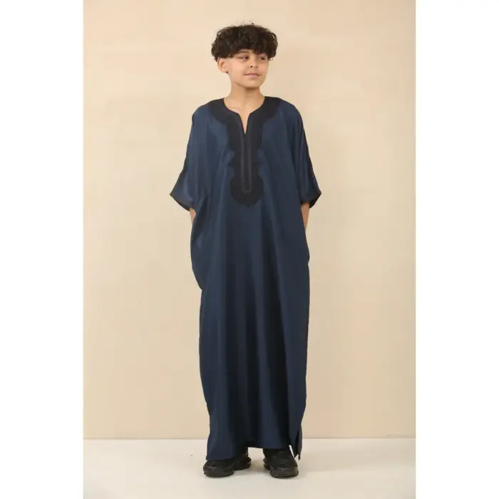 Boys Moroccan Thobe Gandoura Short Sleeve Jubba Islamic Clothing Kaftan Eid Robe Arab Embroidery - Image 2
