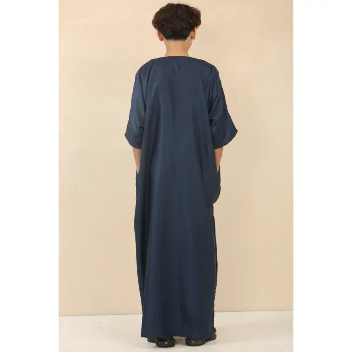 Boys Moroccan Thobe Gandoura Short Sleeve Jubba Islamic Clothing Kaftan Eid Robe Arab Embroidery - Image 3