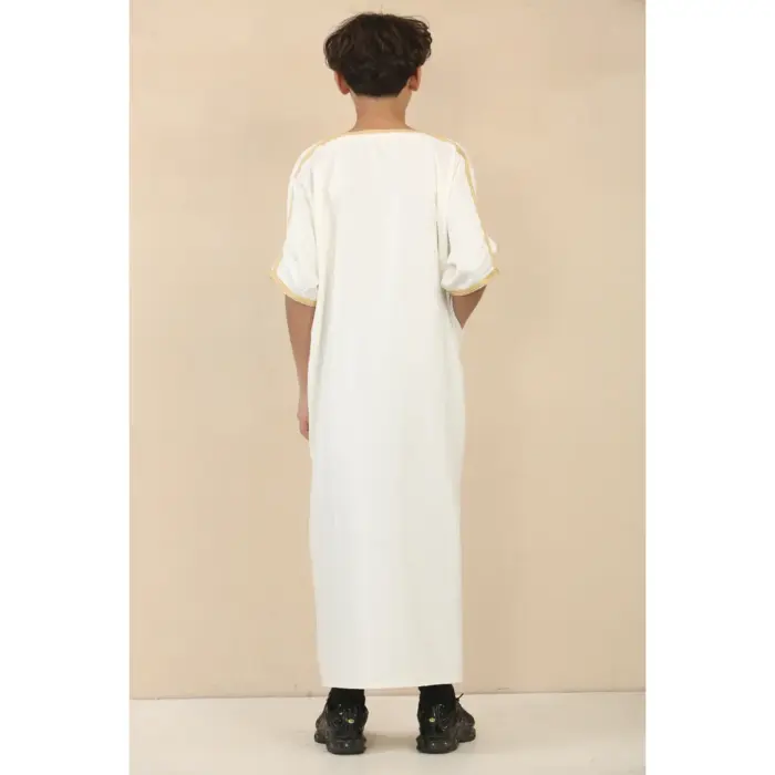 Boys Moroccan Thobe Gandoura Short Sleeve Jubba Islamic Clothing Kaftan Eid Robe Arab Embroidery - Image 9