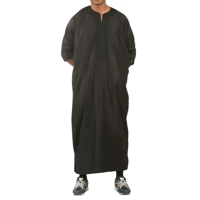 Men's Moroccan Thobe Gandoura Short Sleeve Jubba Islamic Clothing Kaftan Eid Robe Arab Embroidery - Image 1