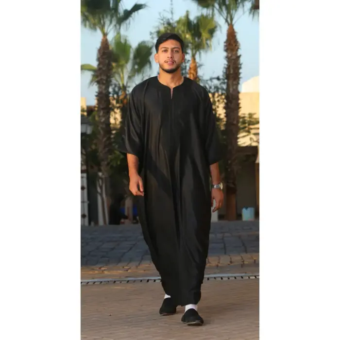 Men's Moroccan Thobe Gandoura Short Sleeve Jubba Islamic Clothing Kaftan Eid Robe Arab Embroidery - Image 2