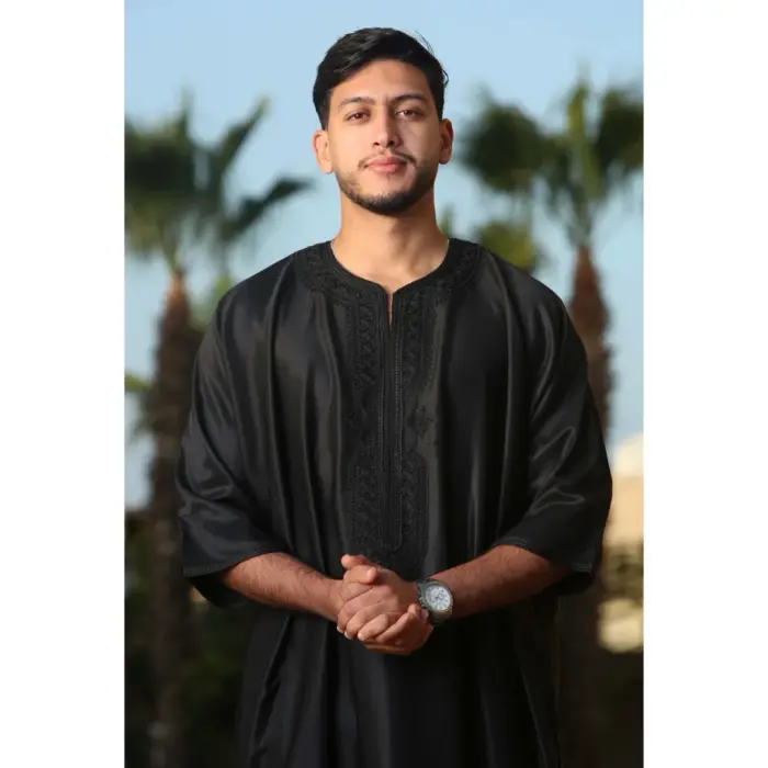 Men's Moroccan Thobe Gandoura Short Sleeve Jubba Islamic Clothing Kaftan Eid Robe Arab Embroidery - Image 7