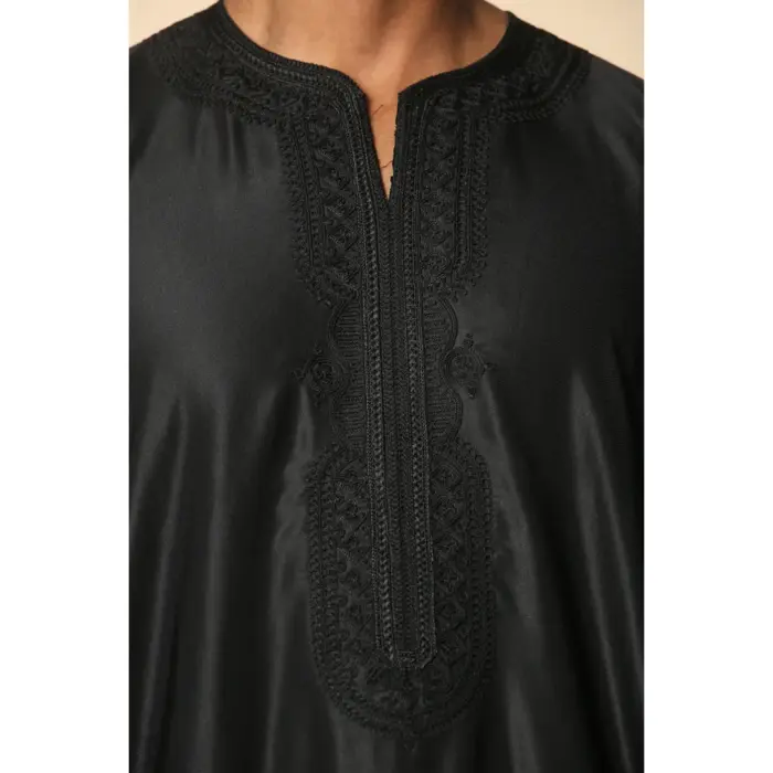 Men's Moroccan Thobe Gandoura Short Sleeve Jubba Islamic Clothing Kaftan Eid Robe Arab Embroidery - Image 6