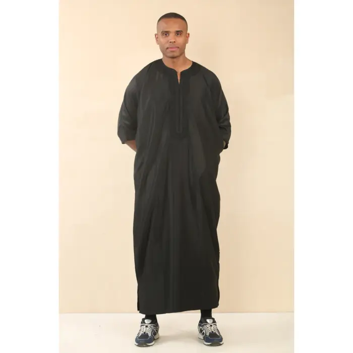 Men's Moroccan Thobe Gandoura Short Sleeve Jubba Islamic Clothing Kaftan Eid Robe Arab Embroidery - Image 5