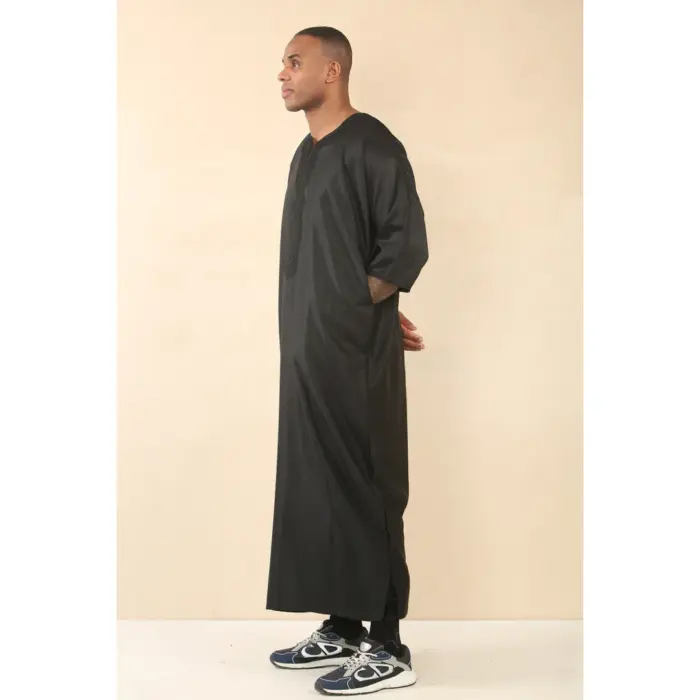 Men's Moroccan Thobe Gandoura Short Sleeve Jubba Islamic Clothing Kaftan Eid Robe Arab Embroidery - Image 4