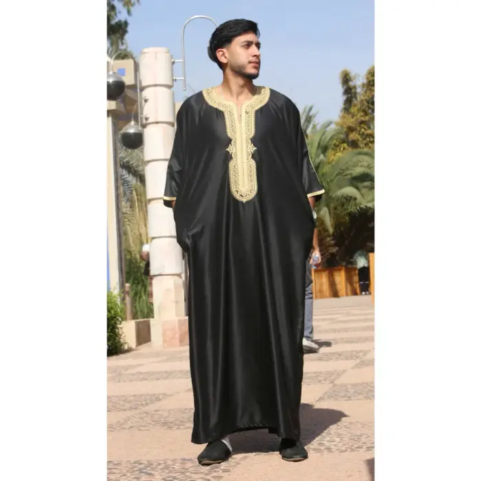 Men's Moroccan Thobe Gandoura Short Sleeve Jubba Islamic Clothing Kaftan Eid Robe Arab Embroidery - Image 14