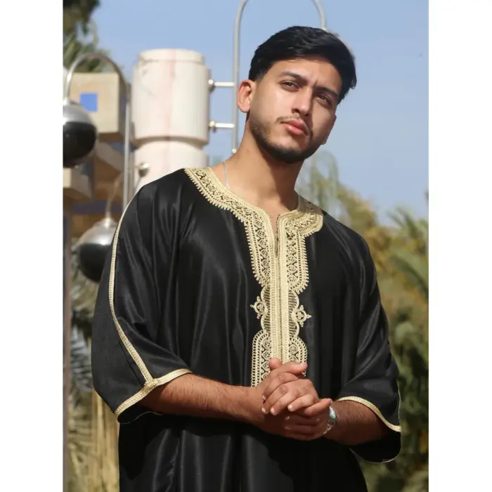 Men's Moroccan Thobe Gandoura Short Sleeve Jubba Islamic Clothing Kaftan Eid Robe Arab Embroidery - Image 13