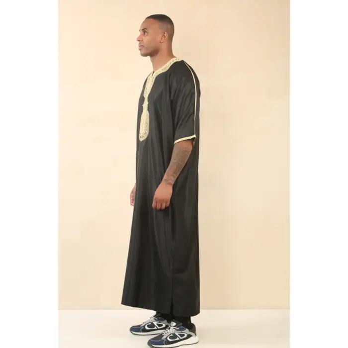 Men's Moroccan Thobe Gandoura Short Sleeve Jubba Islamic Clothing Kaftan Eid Robe Arab Embroidery - Image 10