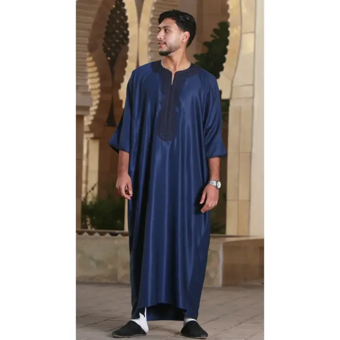 Men's Moroccan Thobe Gandoura Short Sleeve Jubba Islamic Clothing Kaftan Eid Robe Arab Embroidery - Image 21