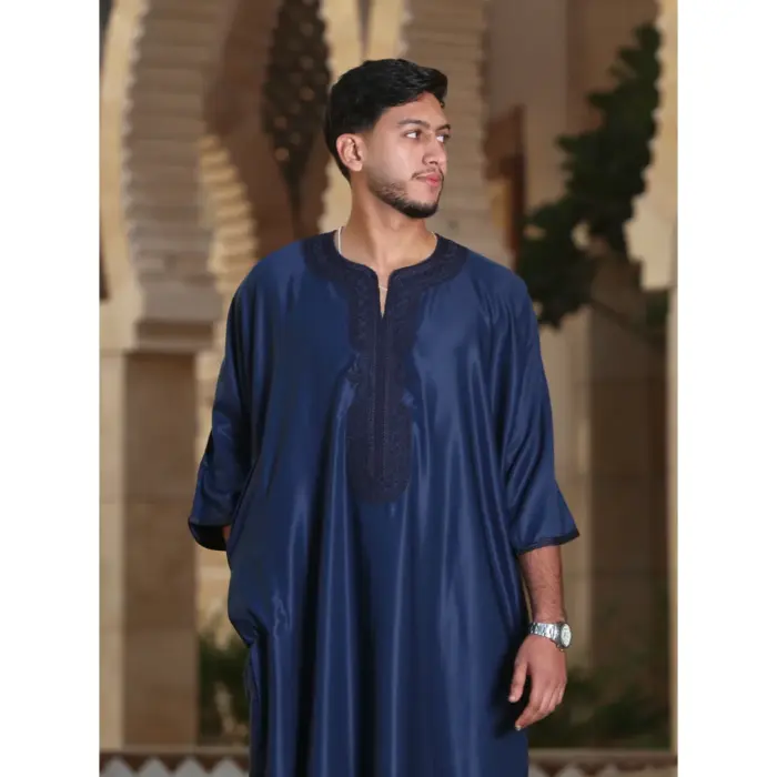 Men's Moroccan Thobe Gandoura Short Sleeve Jubba Islamic Clothing Kaftan Eid Robe Arab Embroidery - Image 20