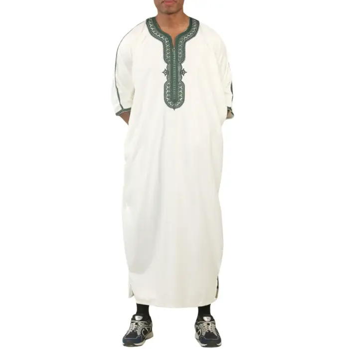 Men's Moroccan Thobe Gandoura Short Sleeve Jubba Islamic Clothing Kaftan Eid Robe Arab Embroidery - Image 22