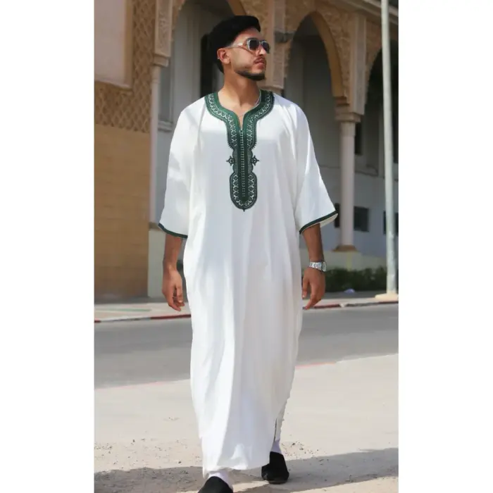 Men's Moroccan Thobe Gandoura Short Sleeve Jubba Islamic Clothing Kaftan Eid Robe Arab Embroidery - Image 28