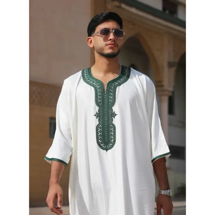 Men's Moroccan Thobe Gandoura Short Sleeve Jubba Islamic Clothing Kaftan Eid Robe Arab Embroidery - Image 27