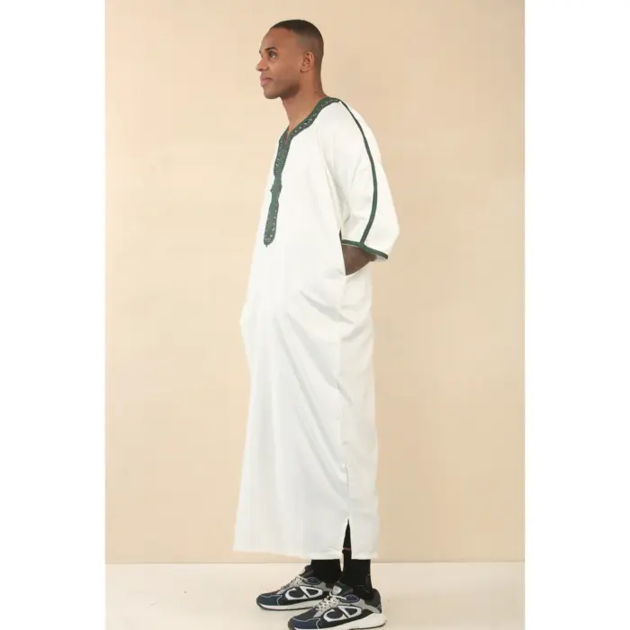 Men's Moroccan Thobe Gandoura Short Sleeve Jubba Islamic Clothing Kaftan Eid Robe Arab Embroidery - Image 24