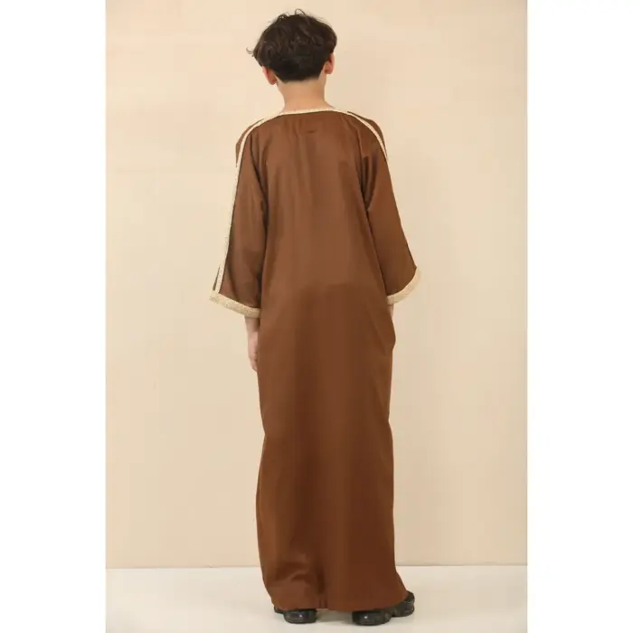 Boys Moroccan Thobe Short Sleeve Gandoura Embroidery Kaftan - Image 3