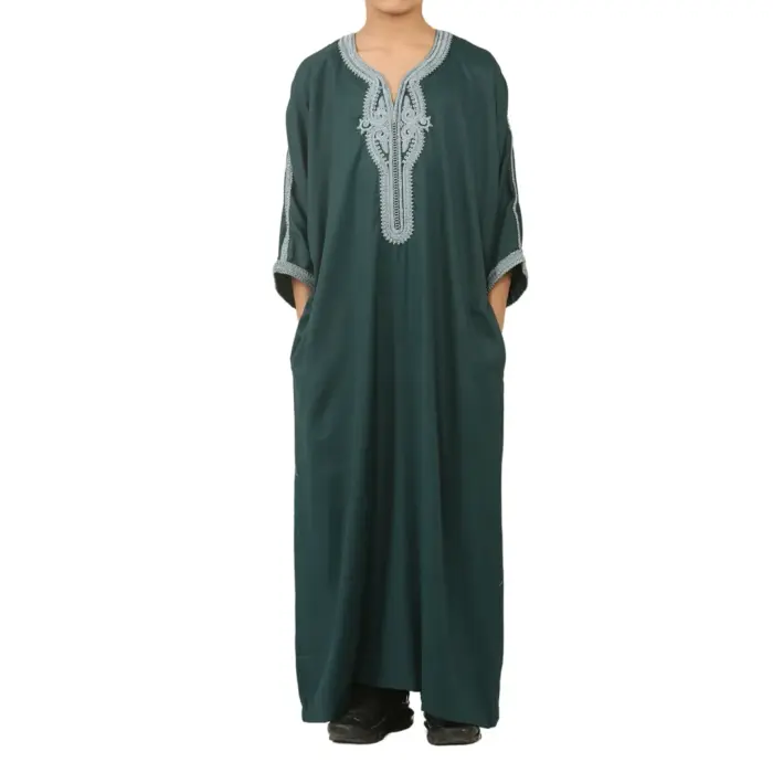 Boys Moroccan Thobe Short Sleeve Gandoura Embroidery Kaftan - Image 8