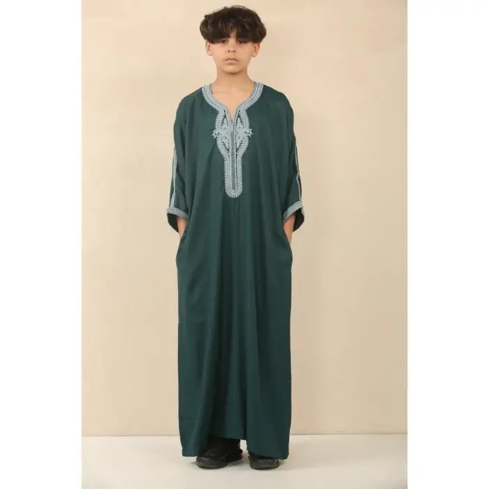 Boys Moroccan Thobe Short Sleeve Gandoura Embroidery Kaftan - Image 14