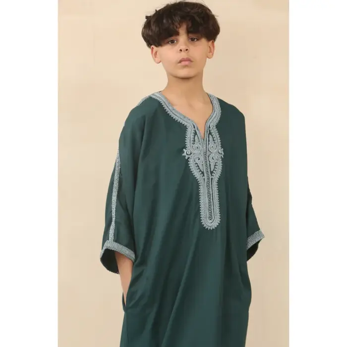 Boys Moroccan Thobe Short Sleeve Gandoura Embroidery Kaftan - Image 13