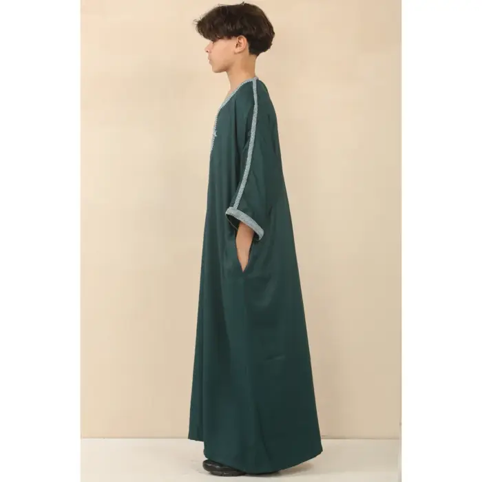 Boys Moroccan Thobe Short Sleeve Gandoura Embroidery Kaftan - Image 10