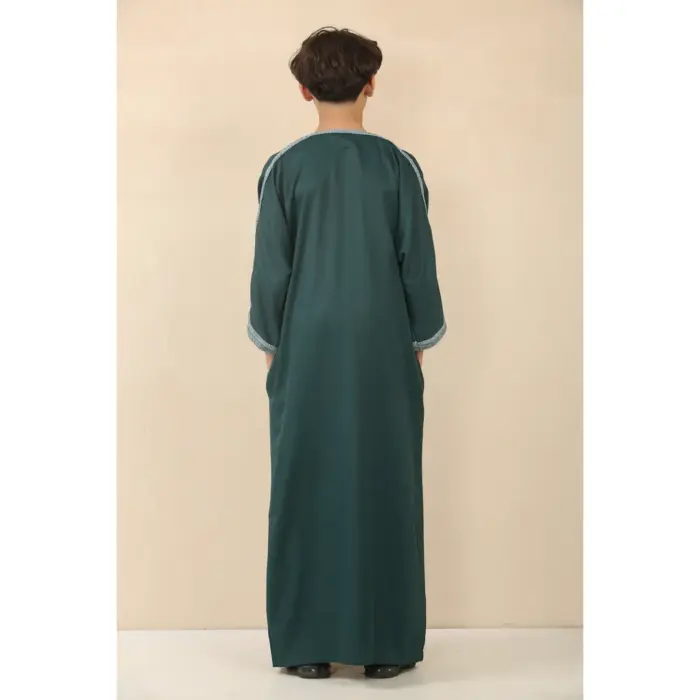 Boys Moroccan Thobe Short Sleeve Gandoura Embroidery Kaftan - Image 9
