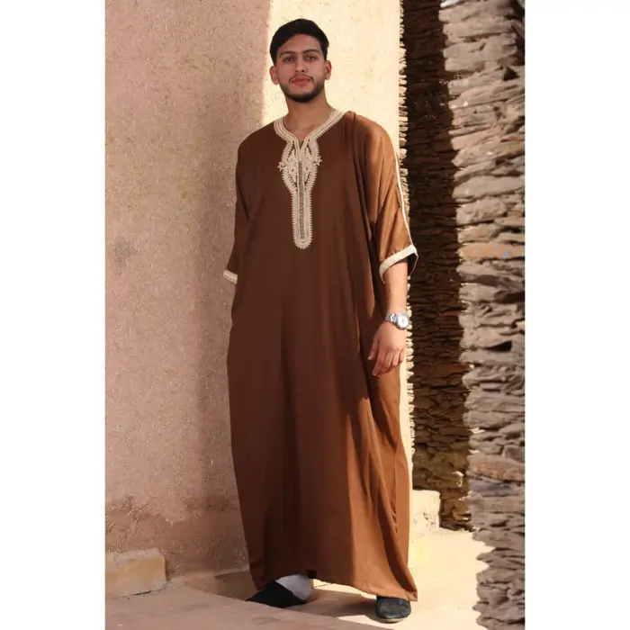 Men's Moroccan Thobe Short Sleeve Gandoura Embroidery Kaftan - Image 2