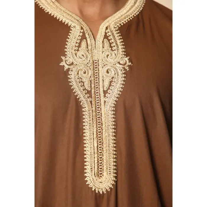 Men's Moroccan Thobe Short Sleeve Gandoura Embroidery Kaftan - Image 7