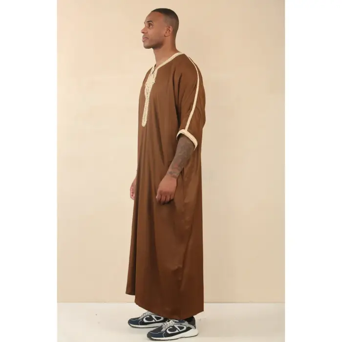 Men's Moroccan Thobe Short Sleeve Gandoura Embroidery Kaftan - Image 4