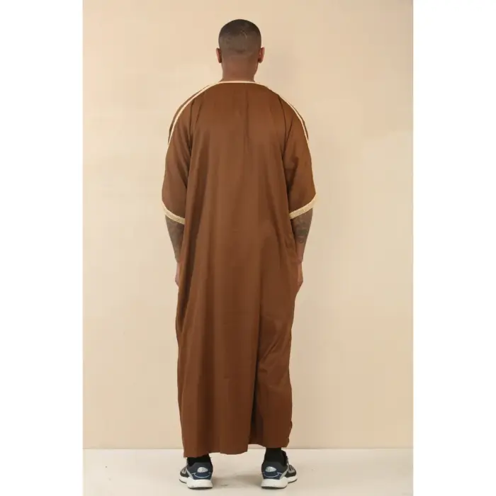 Men's Moroccan Thobe Short Sleeve Gandoura Embroidery Kaftan - Image 3