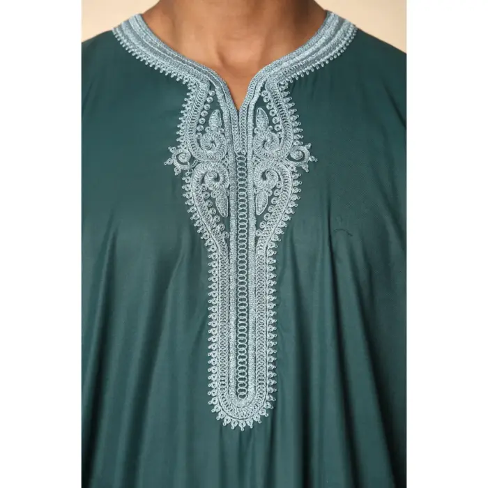 Men's Moroccan Thobe Short Sleeve Gandoura Embroidery Kaftan - Image 12