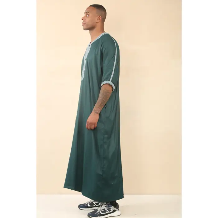 Men's Moroccan Thobe Short Sleeve Gandoura Embroidery Kaftan - Image 10