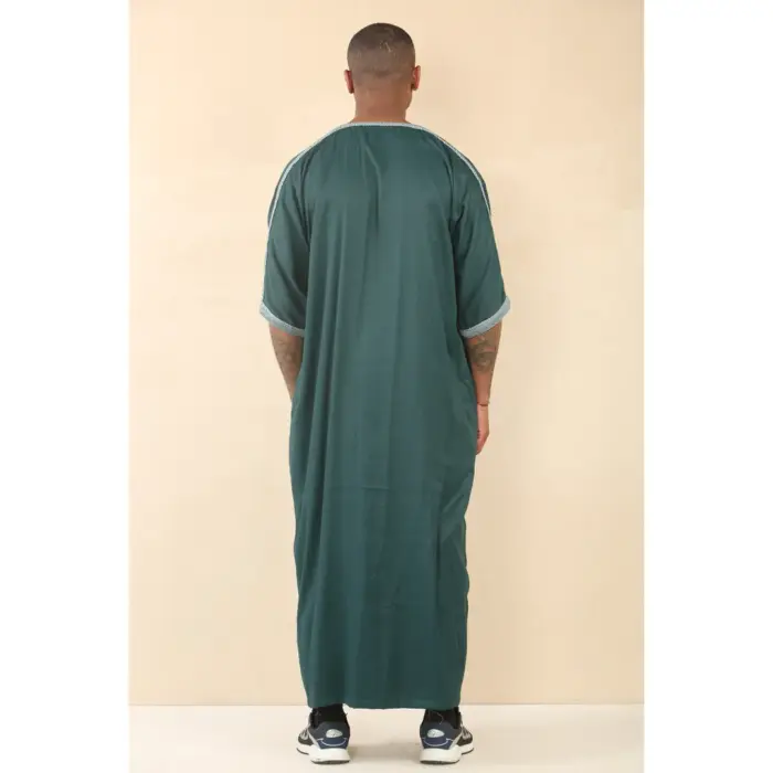 Men's Moroccan Thobe Short Sleeve Gandoura Embroidery Kaftan - Image 9