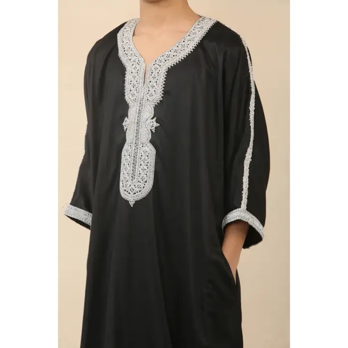 Boys Moroccan Thobe Short Sleeve Gandoura Embroidery Kaftan Jubba - Image 7