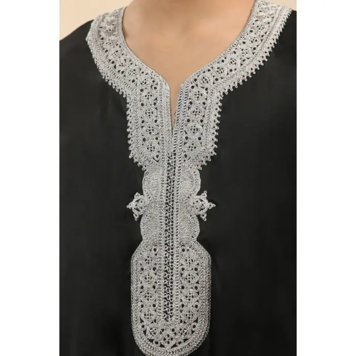 Boys Moroccan Thobe Short Sleeve Gandoura Embroidery Kaftan Jubba - Image 6