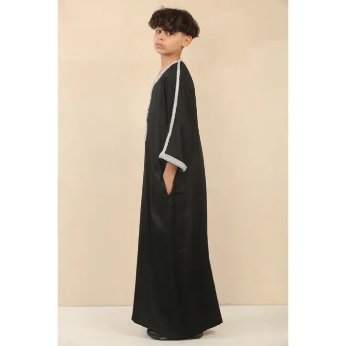 Boys Moroccan Thobe Short Sleeve Gandoura Embroidery Kaftan Jubba - Image 4