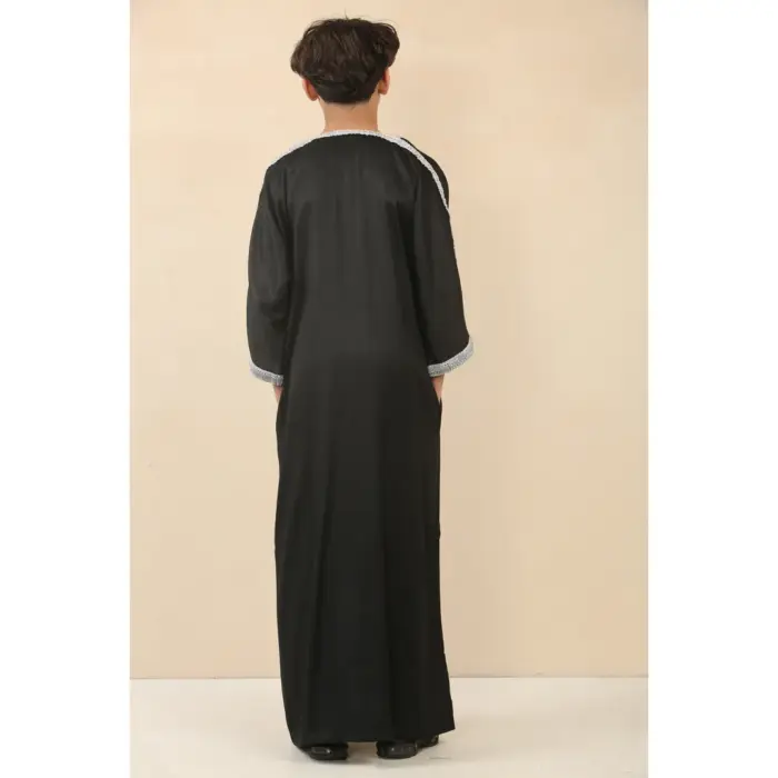Boys Moroccan Thobe Short Sleeve Gandoura Embroidery Kaftan Jubba - Image 3