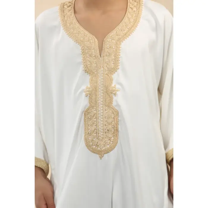 Boys Moroccan Thobe Short Sleeve Gandoura Embroidery Kaftan Jubba - Image 12