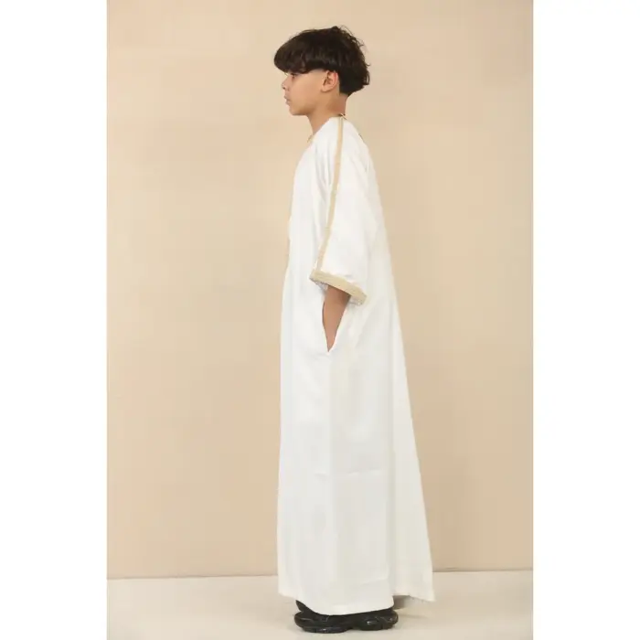 Boys Moroccan Thobe Short Sleeve Gandoura Embroidery Kaftan Jubba - Image 10