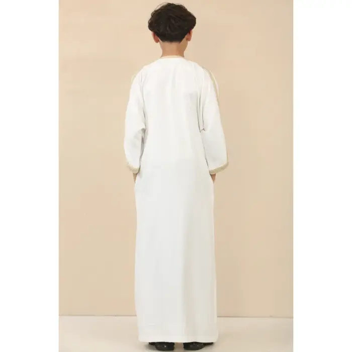 Boys Moroccan Thobe Short Sleeve Gandoura Embroidery Kaftan Jubba - Image 9