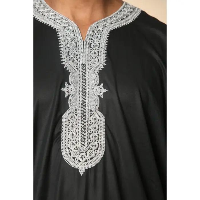 Men's Moroccan Thobe Short Sleeve Gandoura Embroidery Kaftan Jubba - Image 6