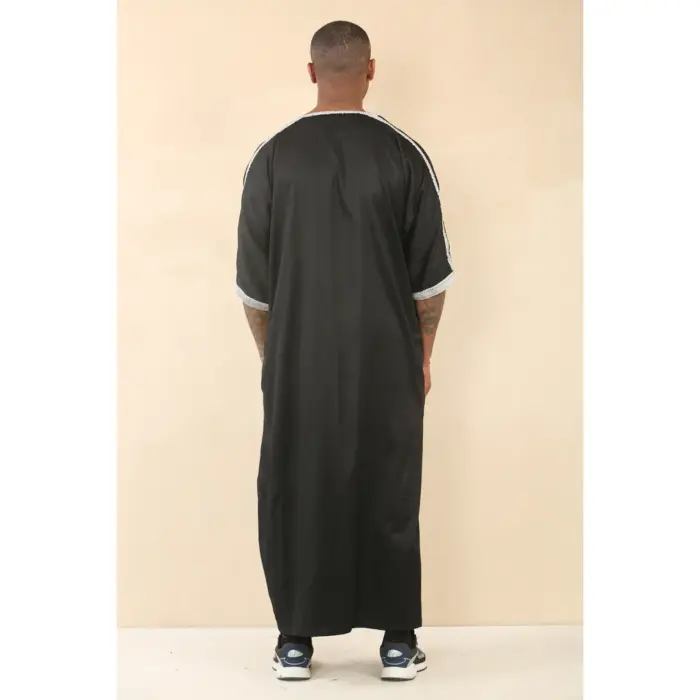 Men's Moroccan Thobe Short Sleeve Gandoura Embroidery Kaftan Jubba - Image 3
