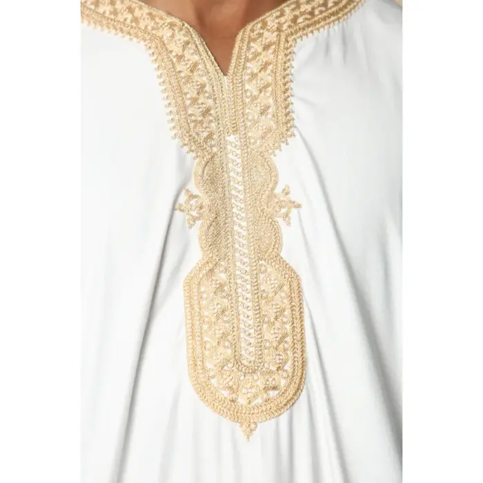 Men's Moroccan Thobe Short Sleeve Gandoura Embroidery Kaftan Jubba - Image 11