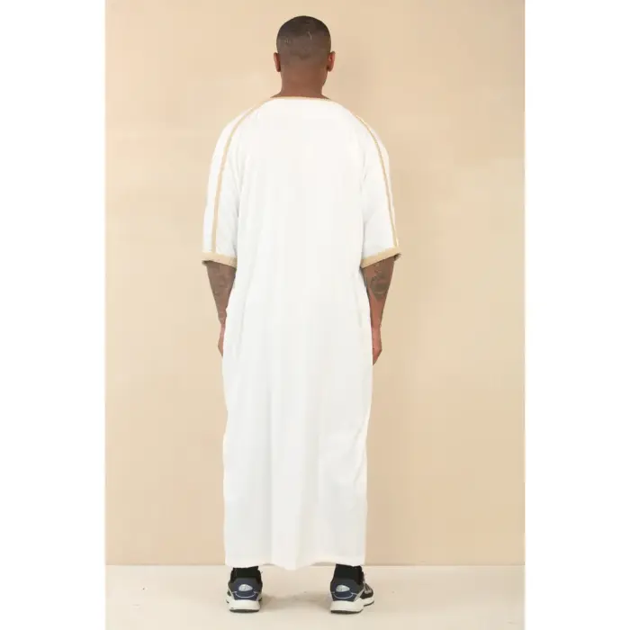 Men's Moroccan Thobe Short Sleeve Gandoura Embroidery Kaftan Jubba - Image 9