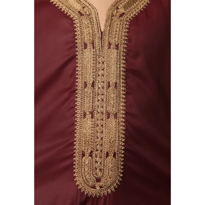 Boys Marron Moroccan Thobe Short Sleeve Gandoura Gold Embroidery Kaftan - Image 5