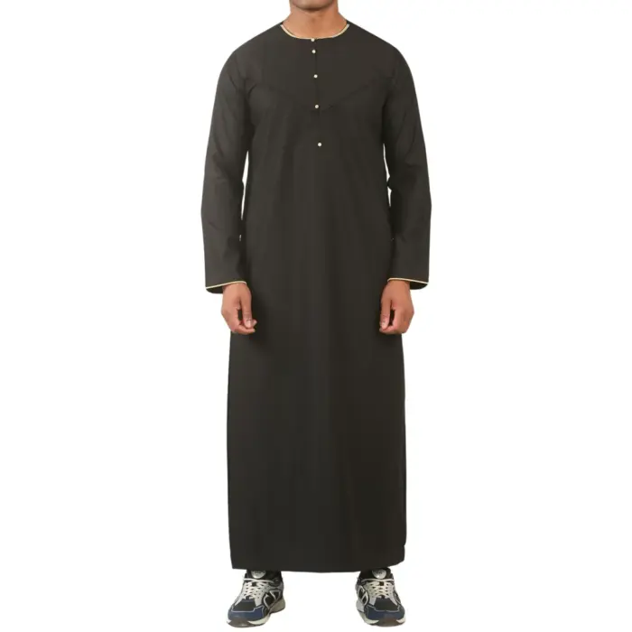 Men's Thobe Emirati Omani Jubba Islamic Clothing Muslim Kaftan Eid Robe Arab Gold Embroidery - Image 1