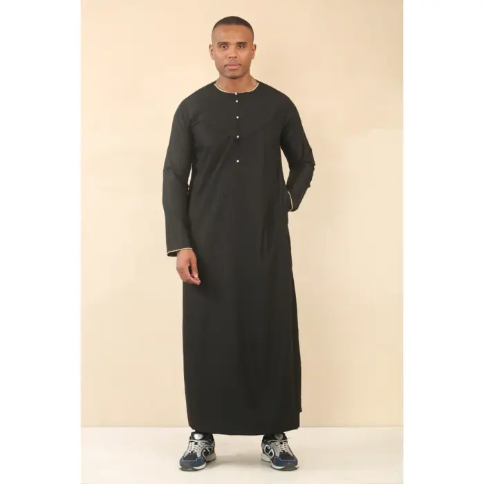 Men's Thobe Emirati Omani Jubba Islamic Clothing Muslim Kaftan Eid Robe Arab Gold Embroidery - Image 5